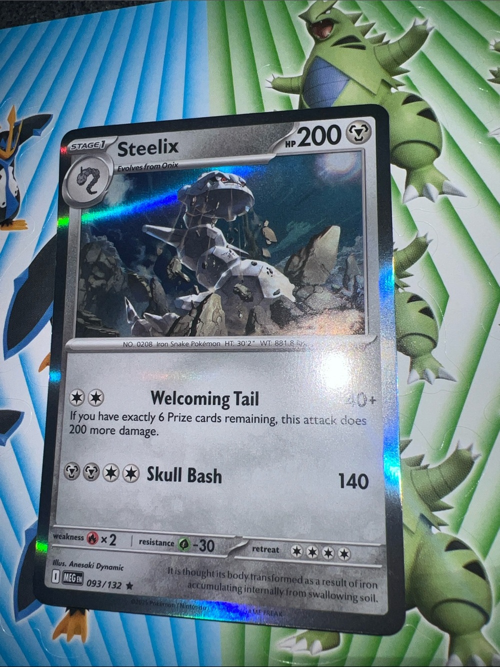 Pokemon Steelix Silver Holo Collectible Card - Blue & Green Accents